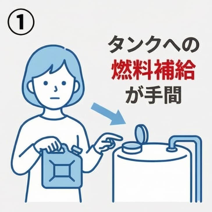 タンクへの燃料補給が手間